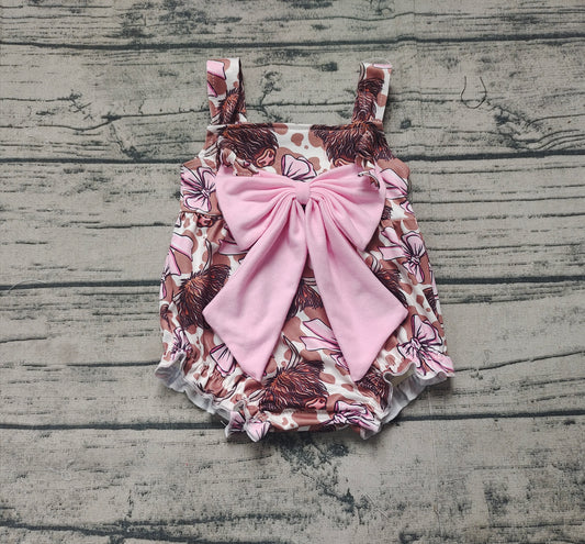 Baby Infant Girls Bows Highland Cow Straps Rompers