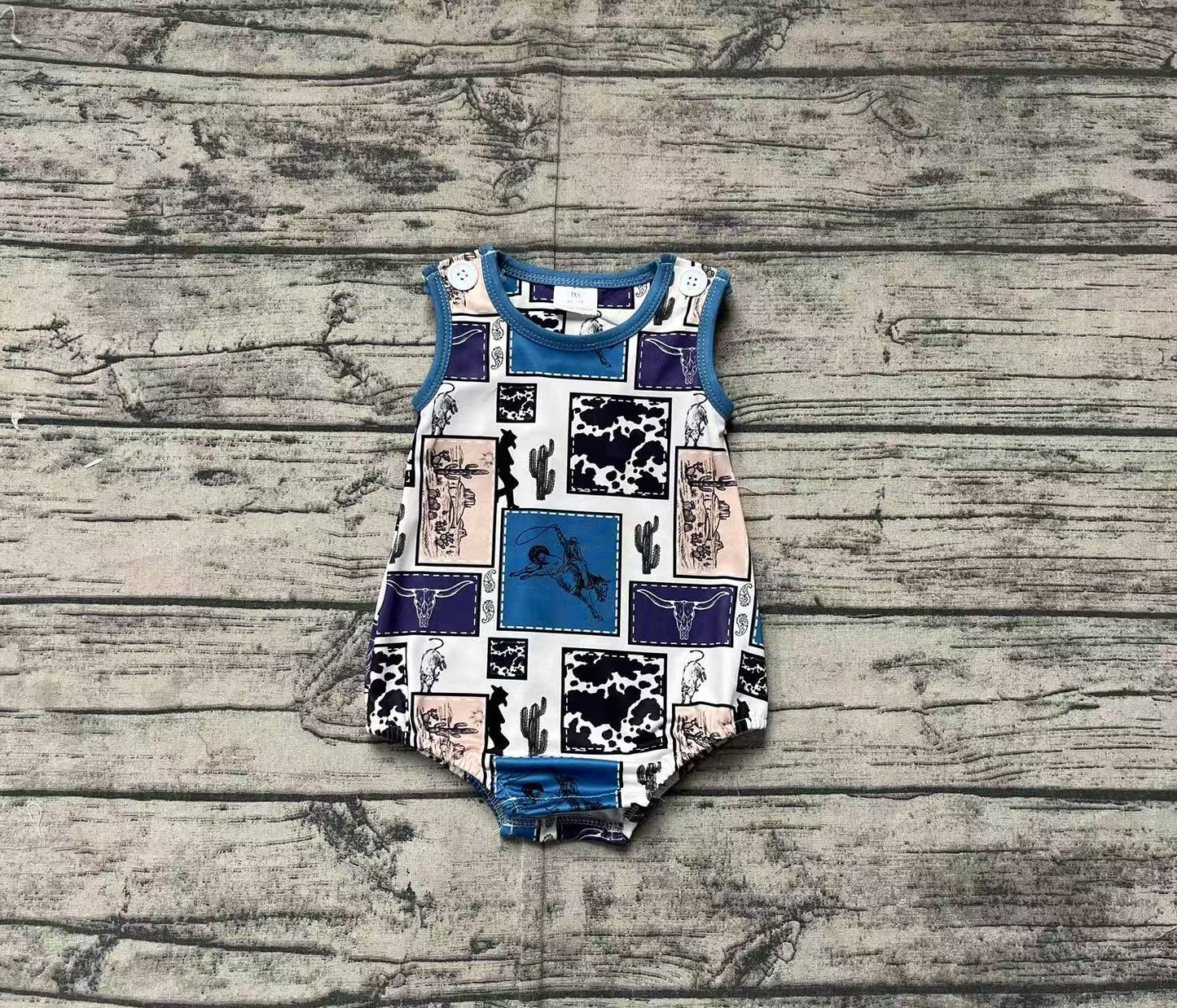 Baby Infant Boys Western Rodeo Cow Cactus Rompers