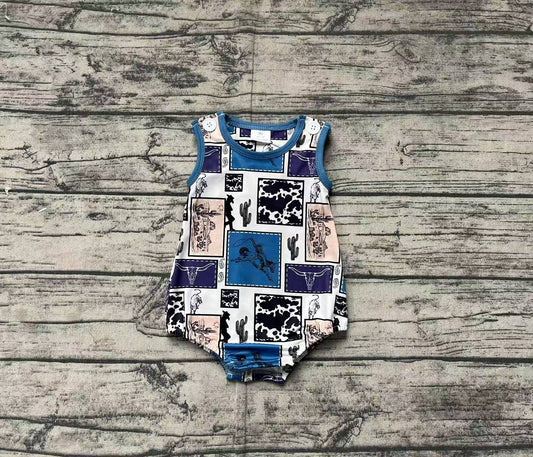 Baby Infant Boys Western Rodeo Cow Cactus Rompers