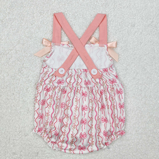 Baby Infant Girls Pink Flowers Bows Straps Rompers