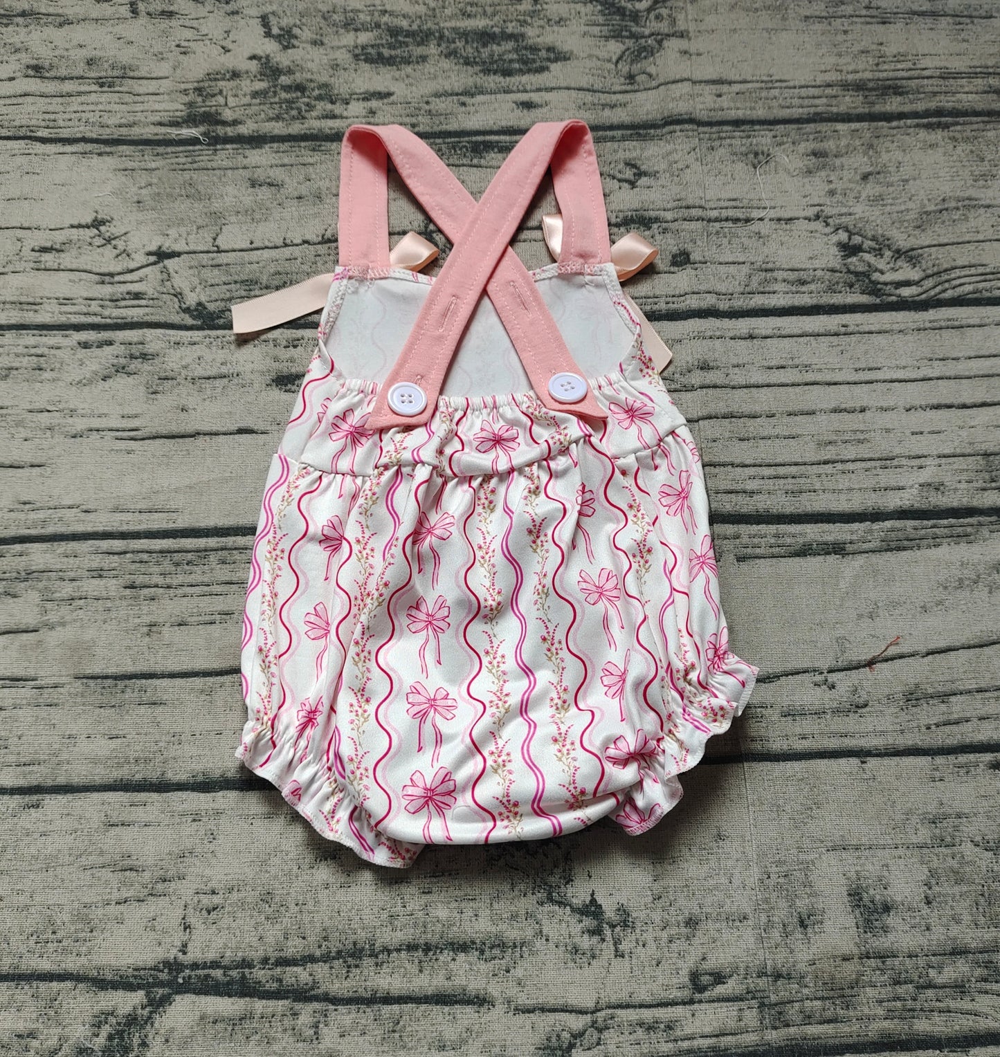 Baby Infant Girls Pink Flowers Bows Straps Rompers