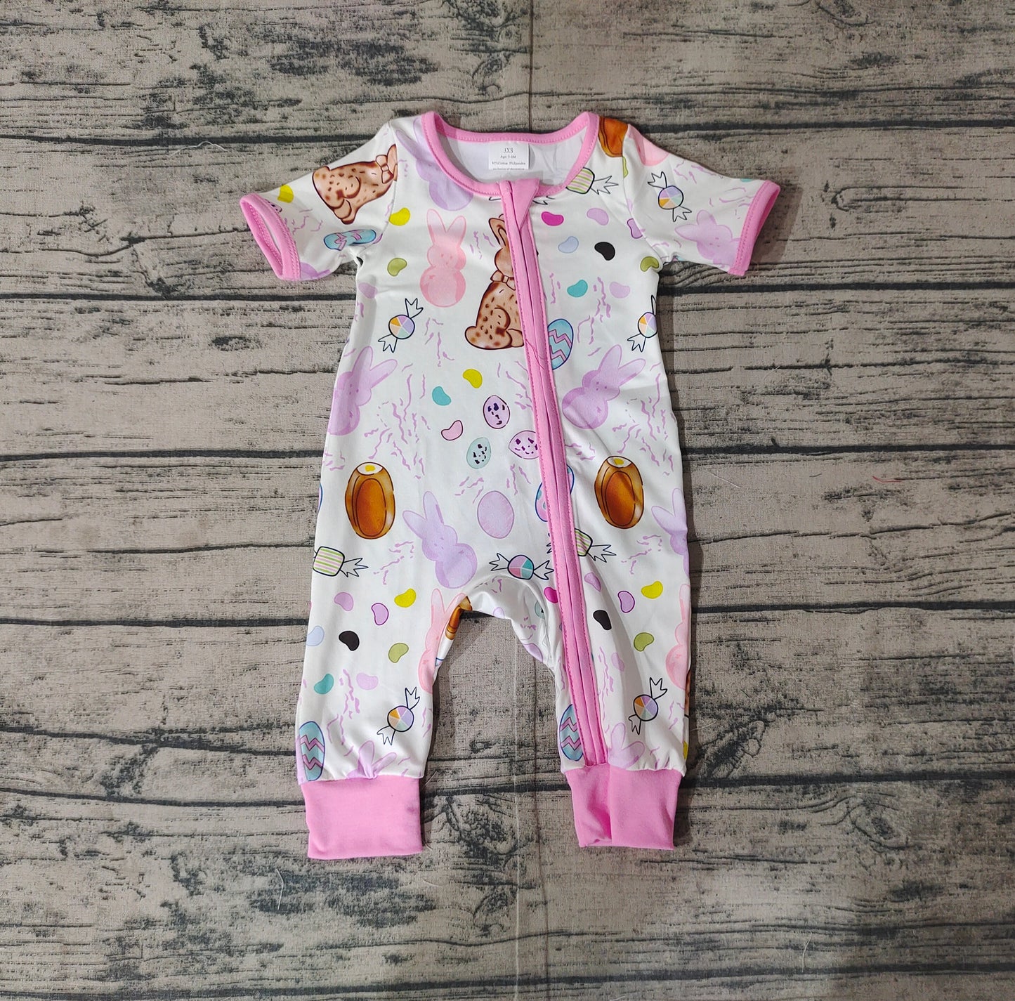 Baby Infant Girls Pink Easter Rabbits Zip Rompers