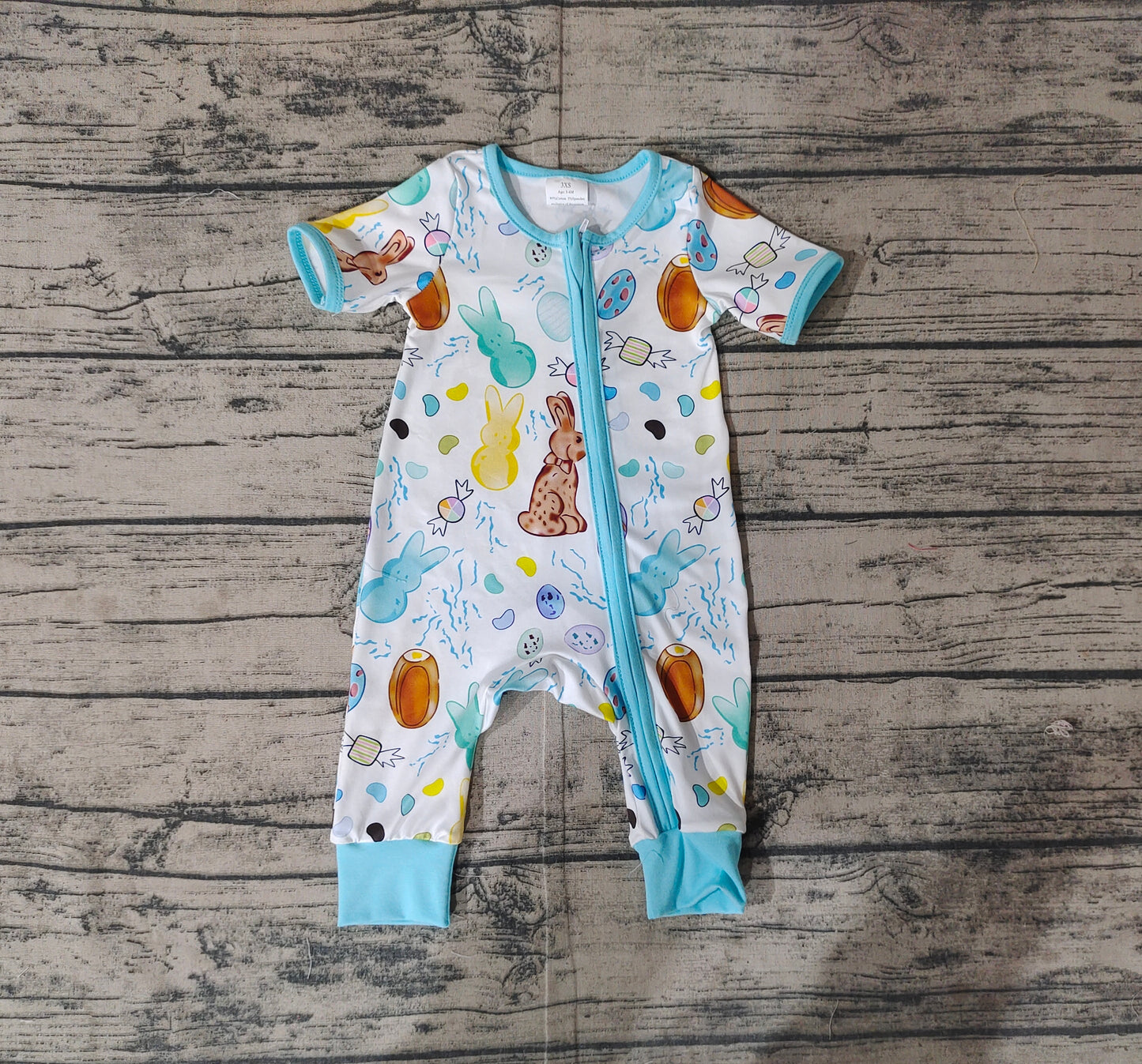 Baby Infant Boys Easter Rabbits Zip Rompers