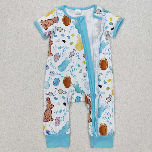 Baby Infant Boys Easter Rabbits Zip Rompers