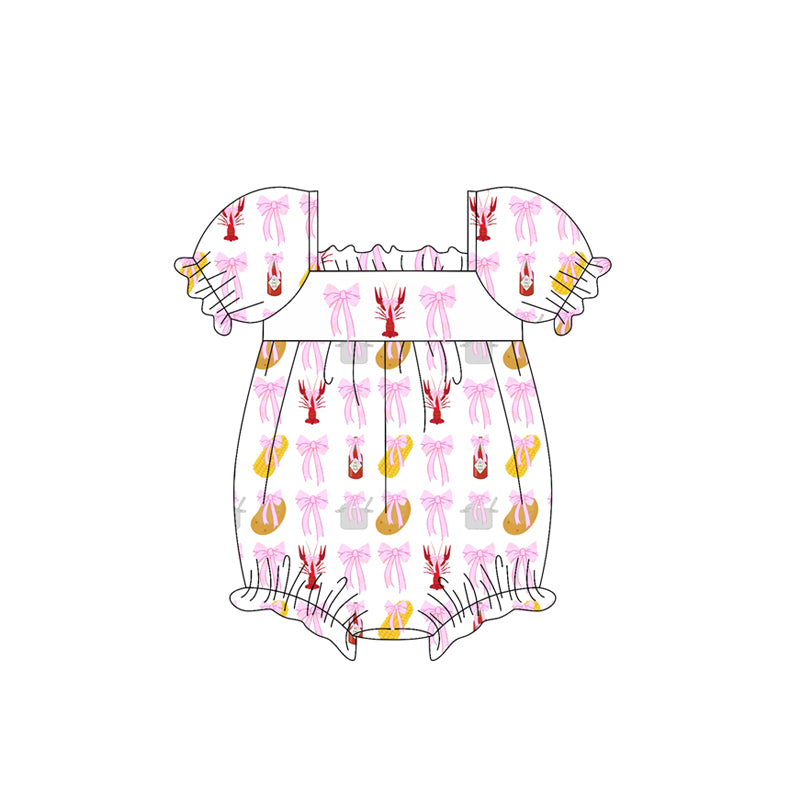 Baby Infant Girls Crawfish Bows Short Sleeve Rompers preorder