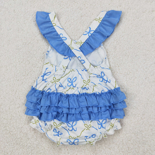 Baby Infant Girls Blue Bows Bubbles Rompers