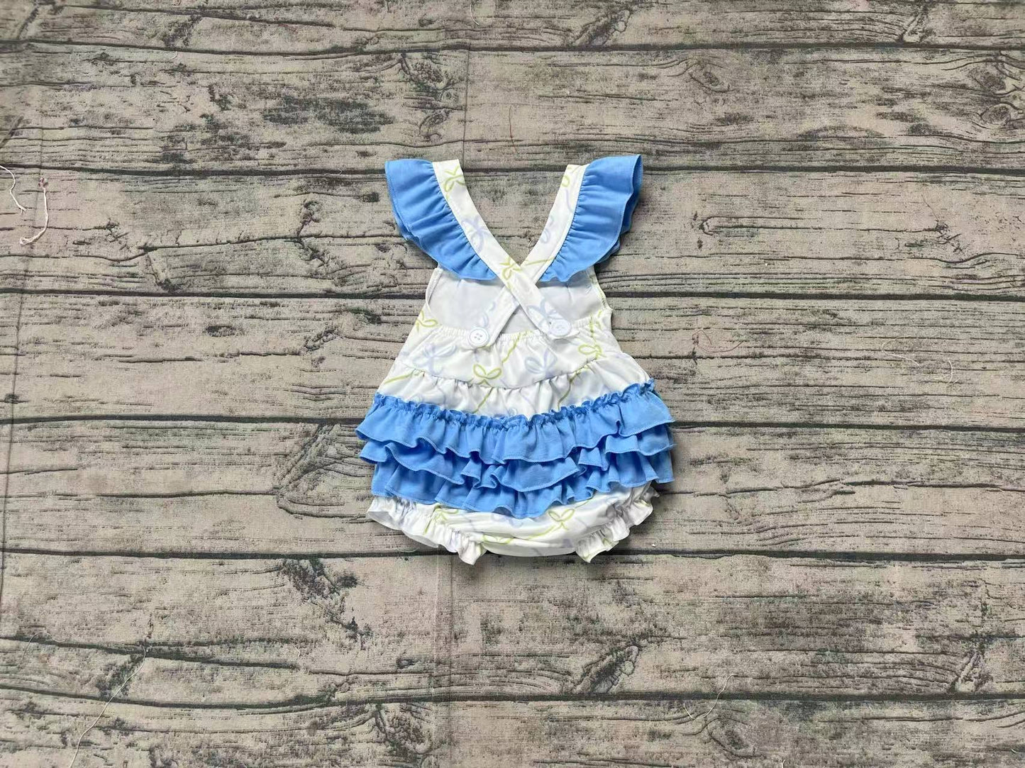 Baby Infant Girls Blue Bows Bubbles Rompers
