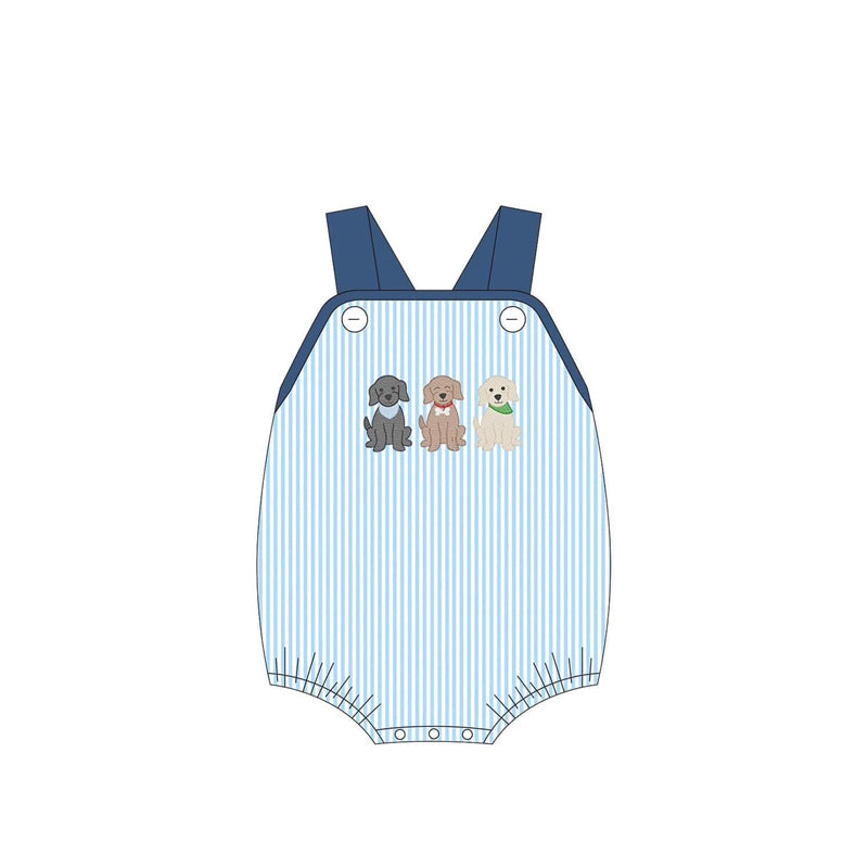 Baby Infant Boys Blue Stripes Cute Dogs Straps Rompers preorder