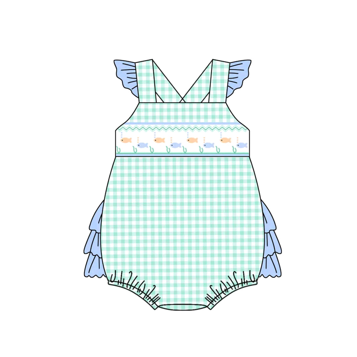 Baby Infant Girls Fishes Ruffle Straps Rompers preorder