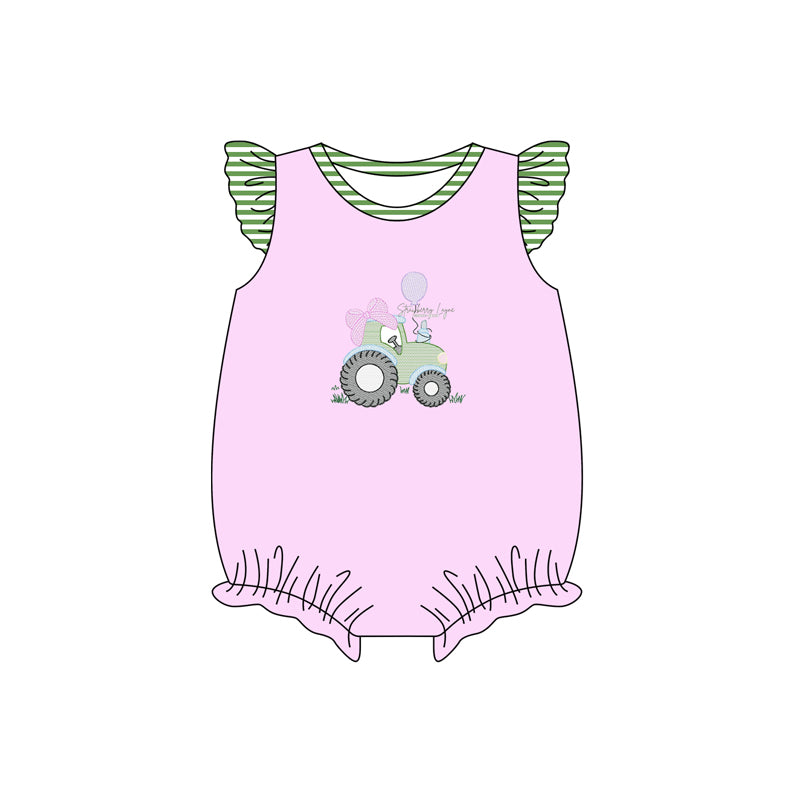 Baby Infant Girls Truck Flutter Sleeve Rompers preorder