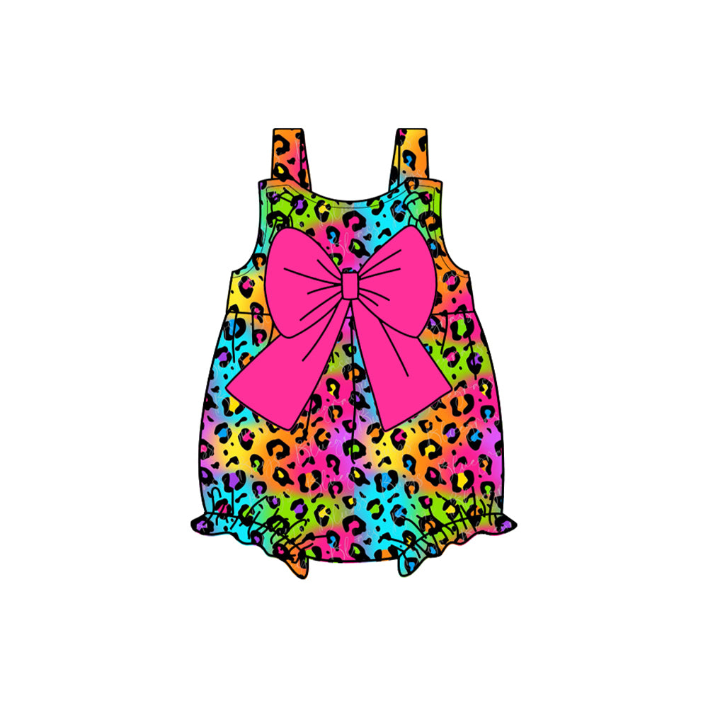 Preorder moq 5 Baby Infant Girls Pink Leopard Bow Straps Rompers