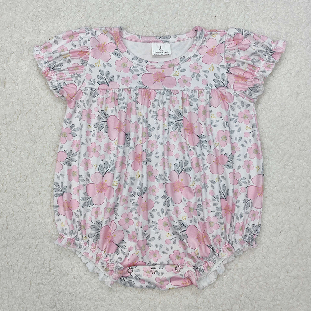 Sibling Baby Girls Pink Flowers Leaves Rompers Dresses Outfits