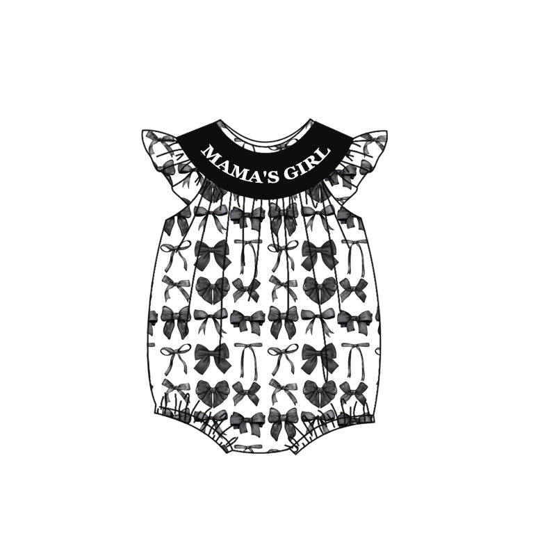 Preorder moq 5 Baby Infant Girls Mama's Girl Black Bows Rompers