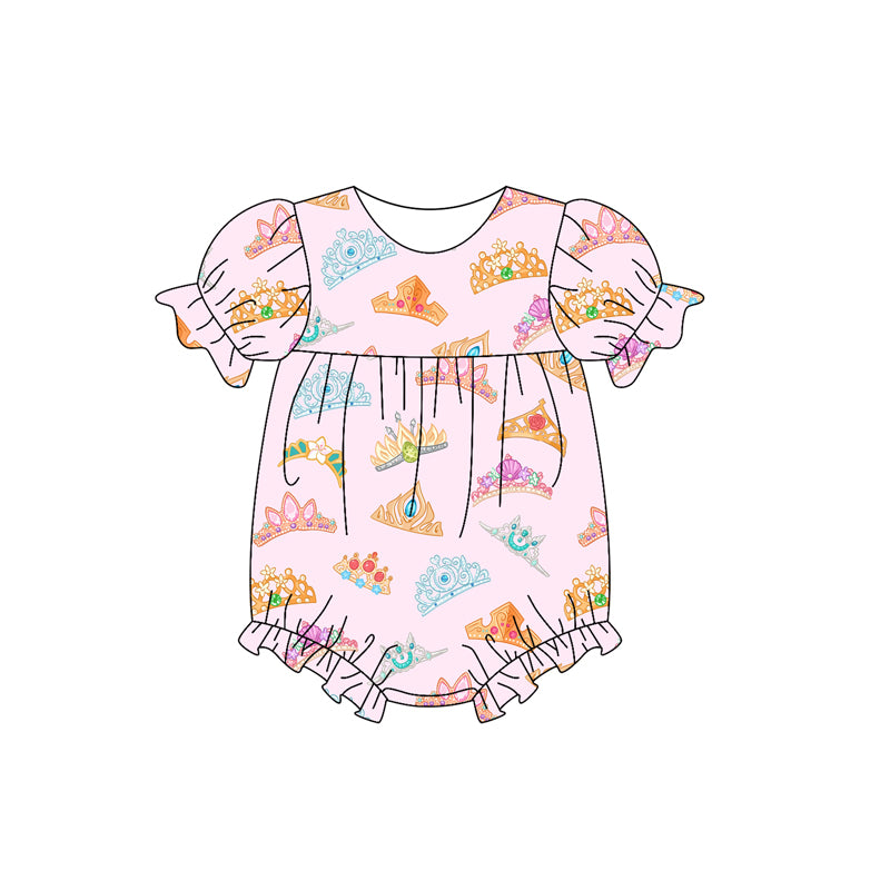 Preorder moq 5 Baby Infant Girls Pink Craw Short Sleeve Rompers