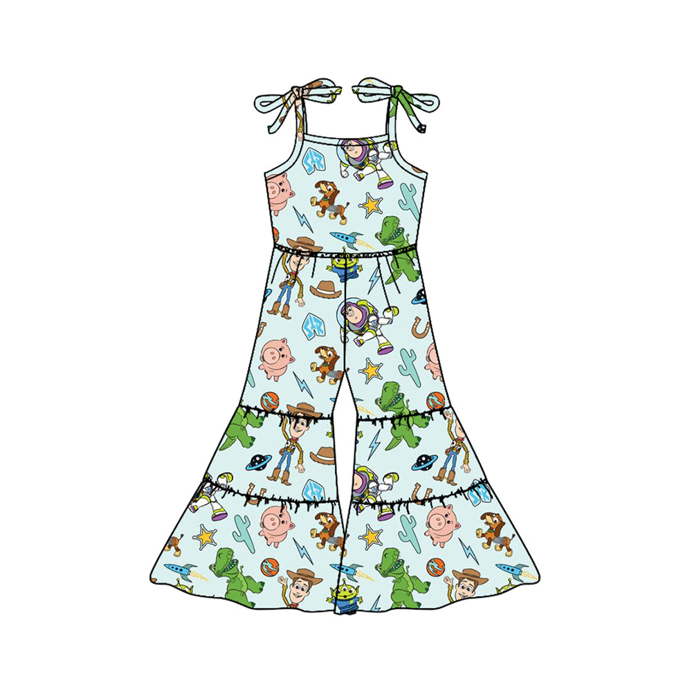 Preorder moq 5 Baby Girls Straps Green Toys Bell Bottom Jumpsuits