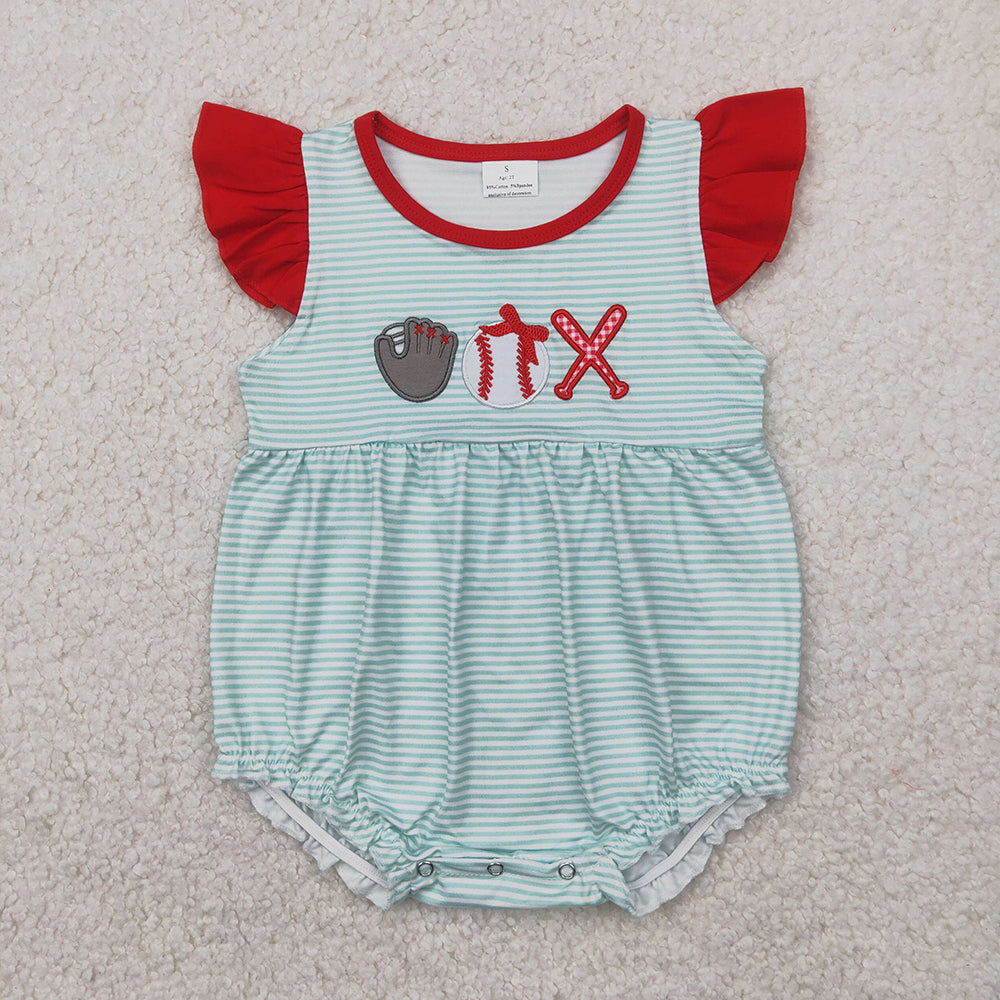 Sibling Embroidery Baby Girls Baseball Summer Rompers Outfits Sets