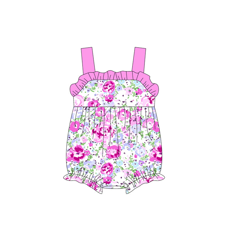 Preorder moq 5 Baby Infant Girls Pink Strap Floral Ruffle Rompers