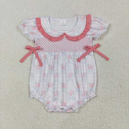 Sibling Embroidery Baby Infant Girls Flutter Sleeves Bows Ruffle Rompers