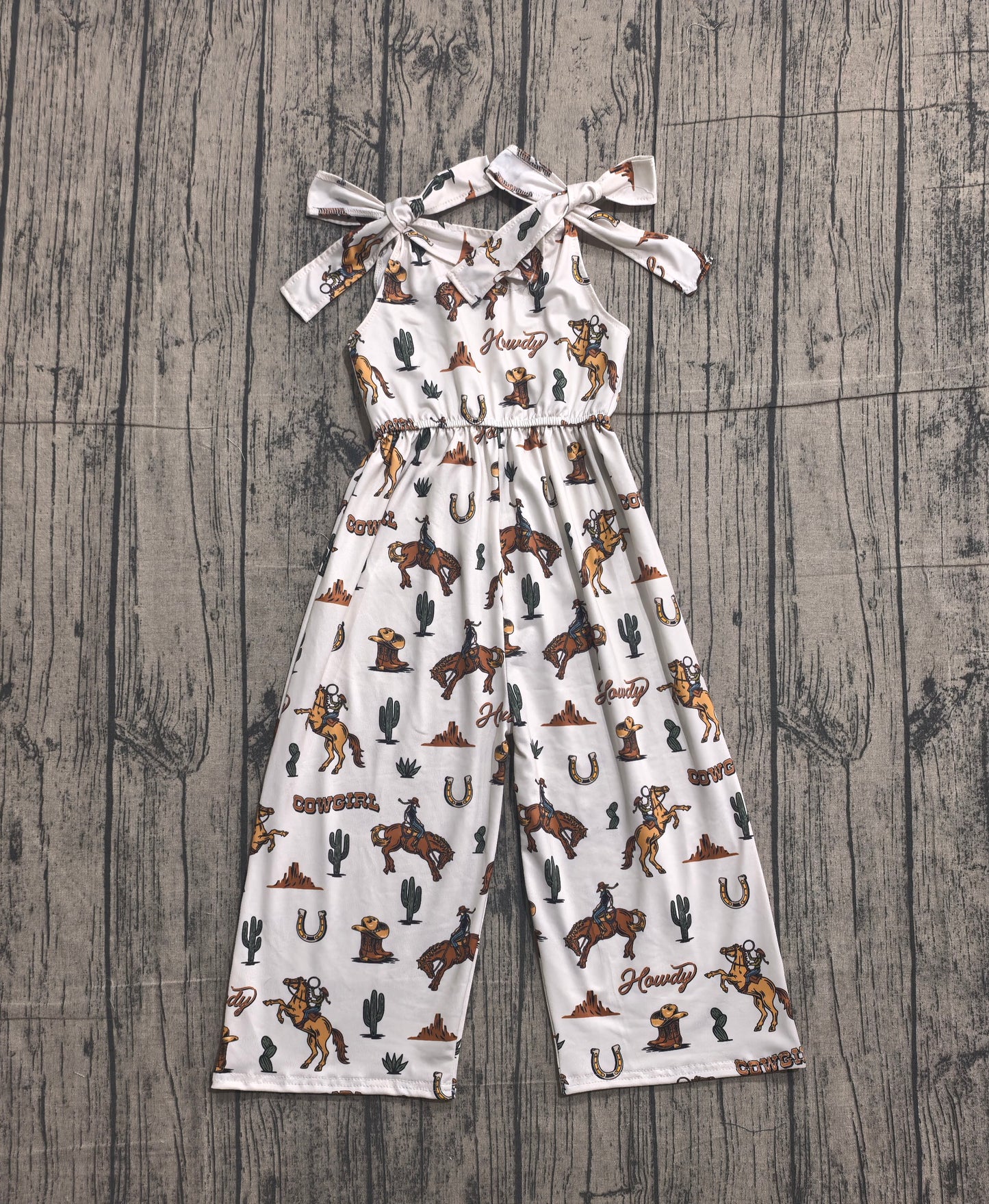 Baby Girls Bows Strap Horse Rodeos Cactus Western Pant Jumpsuits