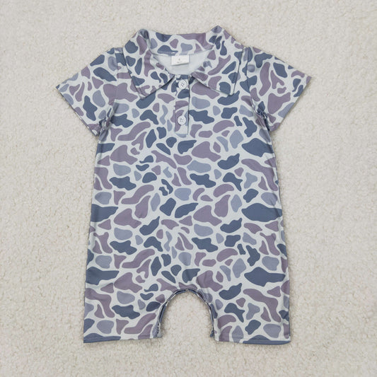 Sibling Baby Boys Short Sleeves Ducks Fishing Camo Hunting Button Rompers