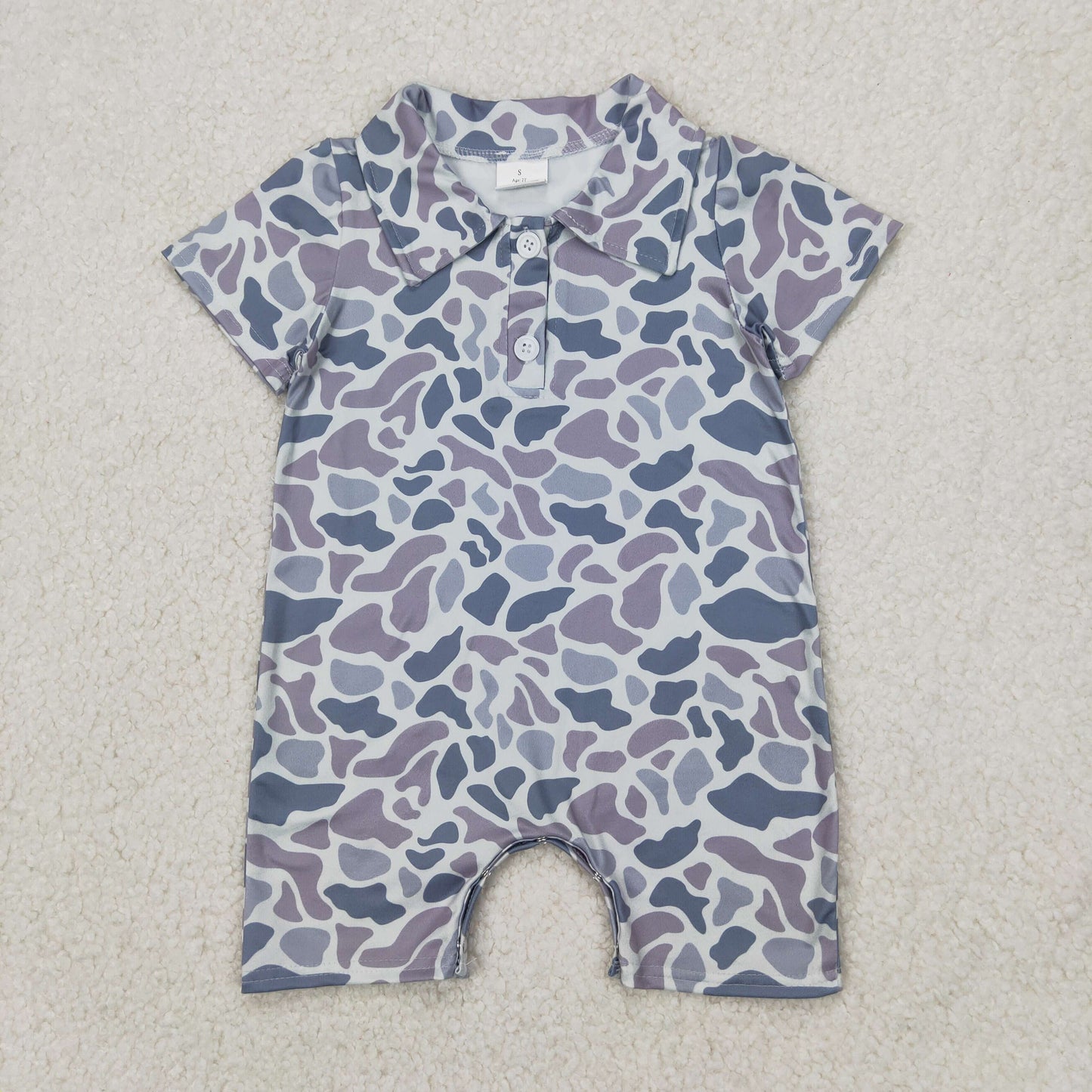 USA Shop Baby Boys Short Sleeve Southern Light Grey Camo Button Rompers