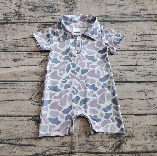 Baby Infant Boys Short Sleeves Gray Camo Button Rompers