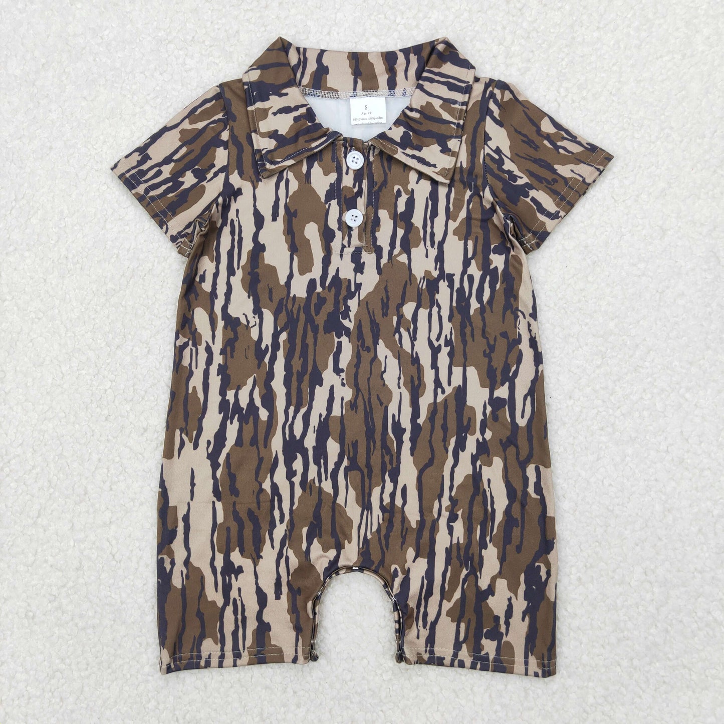 USA Shop Baby Boys Short Sleeve Southern Olive Wood Camo Button Rompers