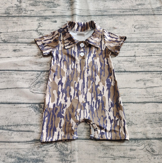 Baby Infant Boys Short Sleeves Camo Button Rompers