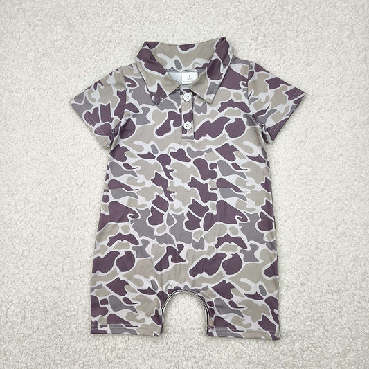Sibling Baby Boys Short Sleeves Lavender Gray Camo Button Polo Shirts Top Rompers