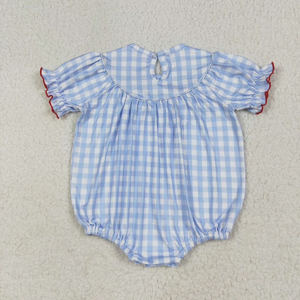 Sibling Baby Girls Blue Plaid Cows Pigs Farm Smocked Rompers Dresses