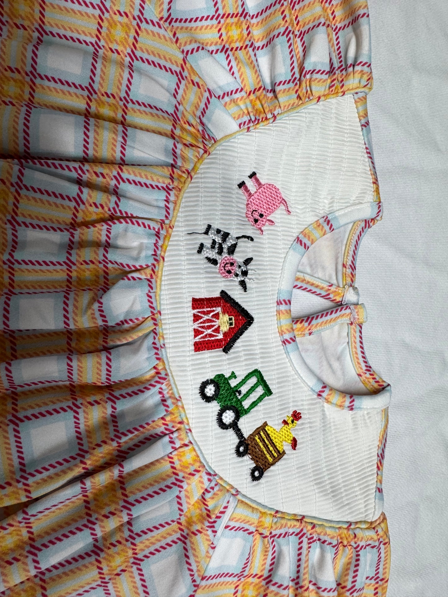 Baby Infant Girls Fall Plaid Cows Farm Smocked Rompers