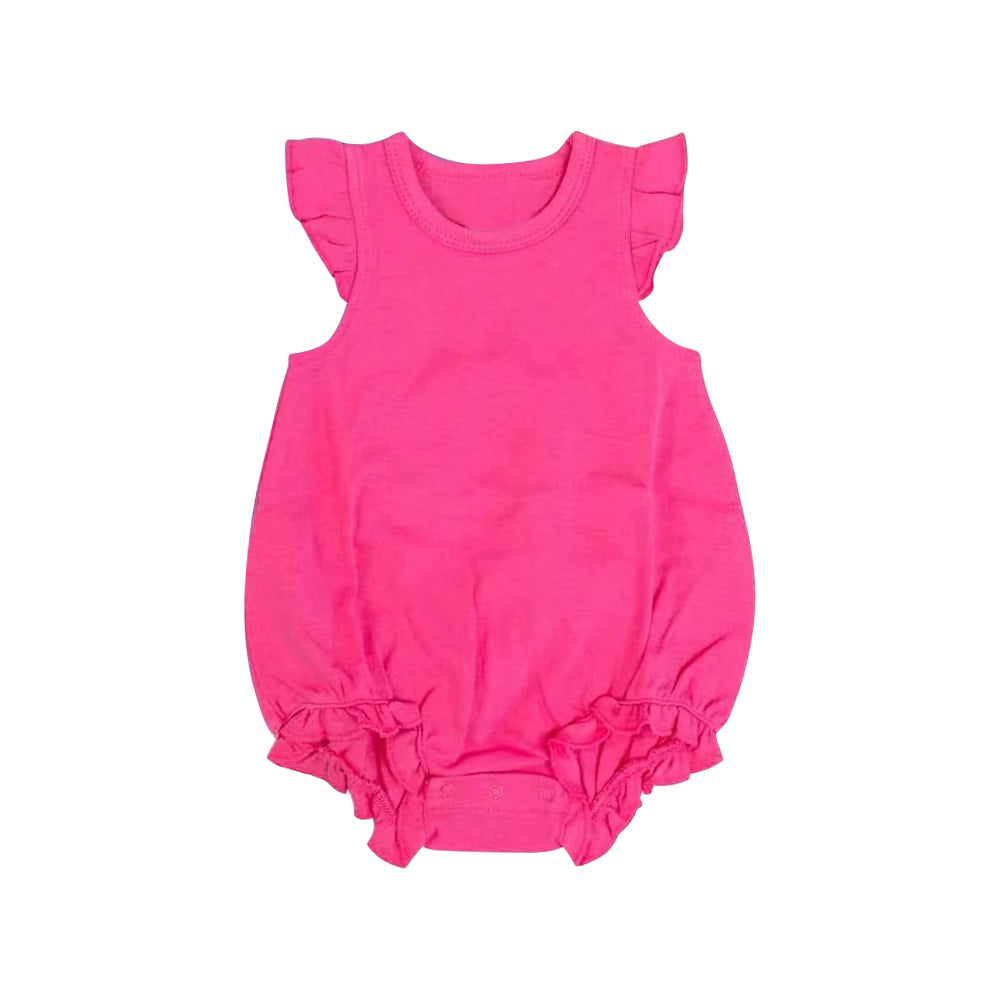 Preorder moq 5 Baby Infant Girls Hot Pink Flutter Sleeves Ruffle Rompers