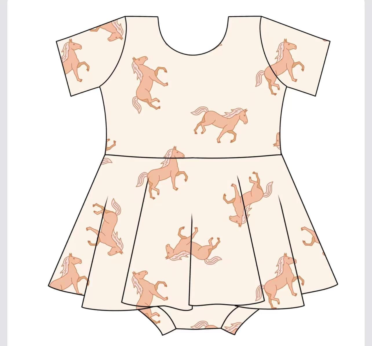 Baby Infant Girls Short Sleeves Horses Dress Skort Rompers Preorder