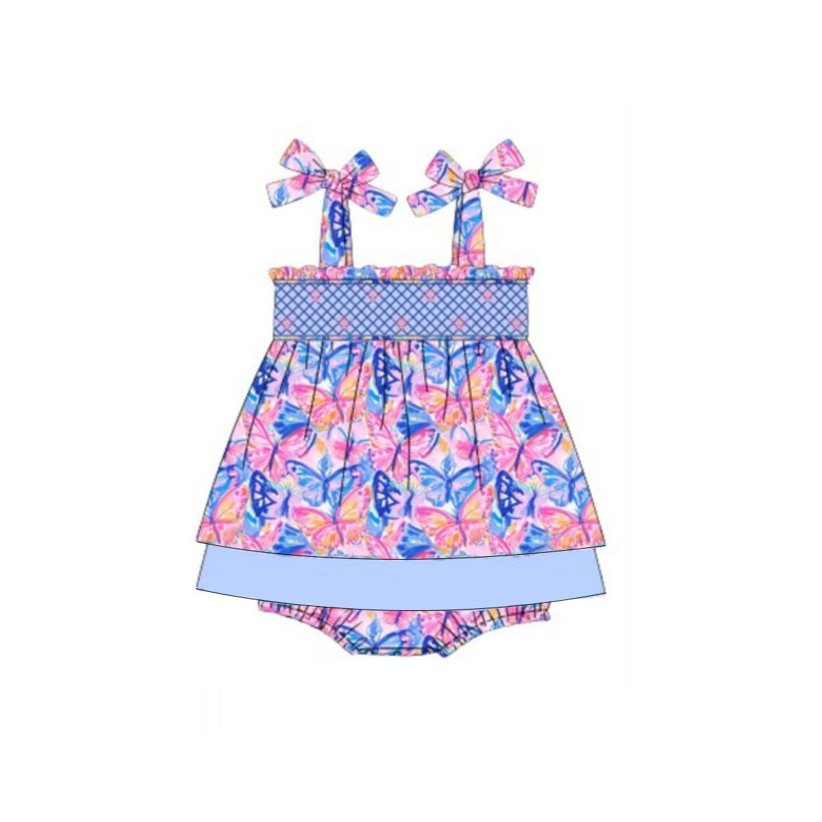Baby Girls Strap Colorful Butterfly Ruffle Bummies Dresses Rompers Preorder