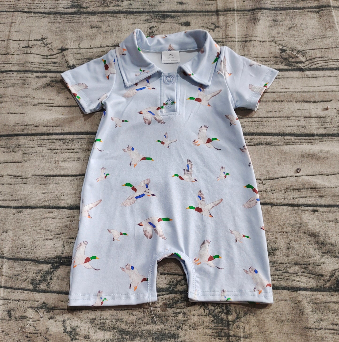 Baby Boys Blue Short Sleeves Button Ducks Rompers