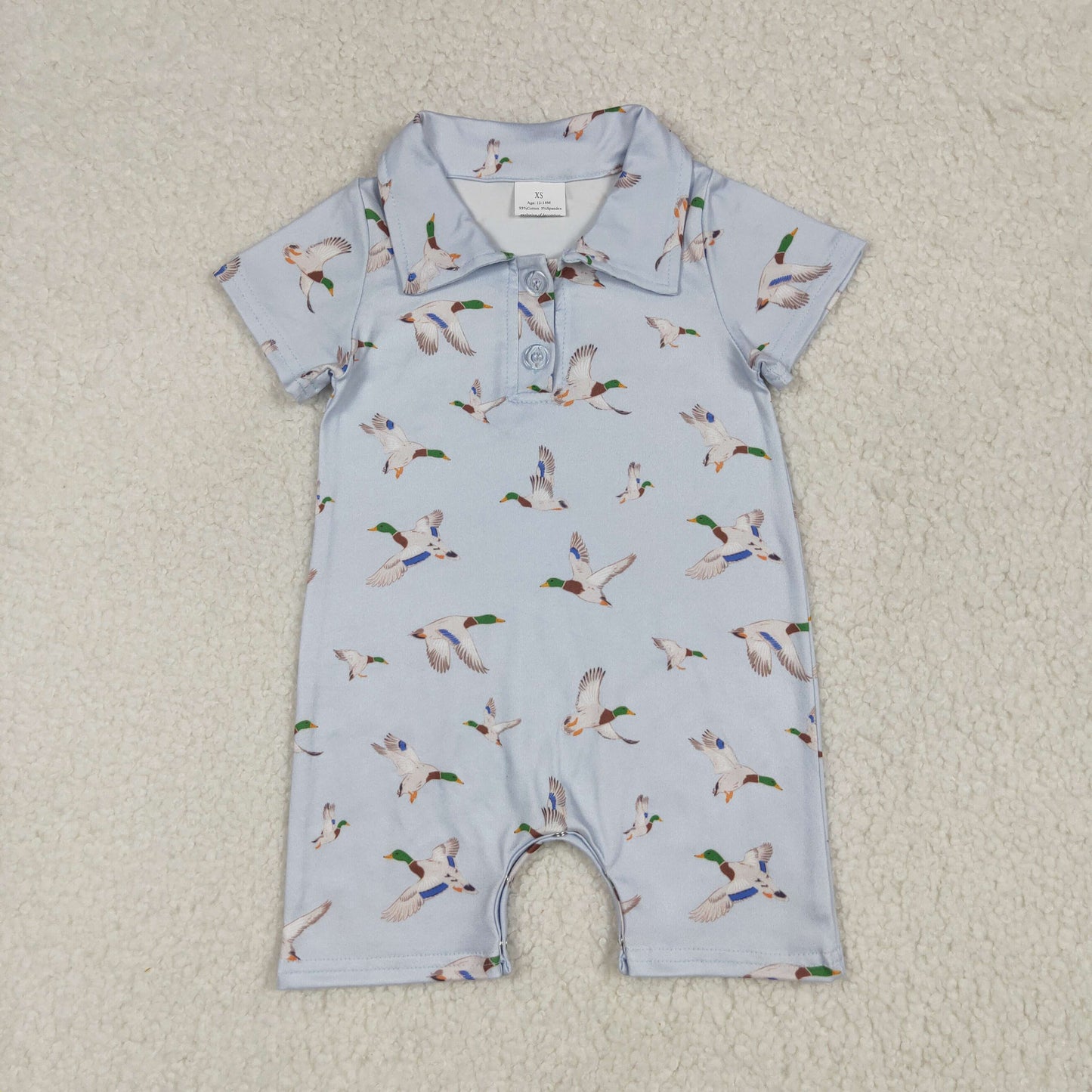 Sibling Baby Boys Short Sleeve Ducks Hunting Button Polo Shirt Top Short Rompers