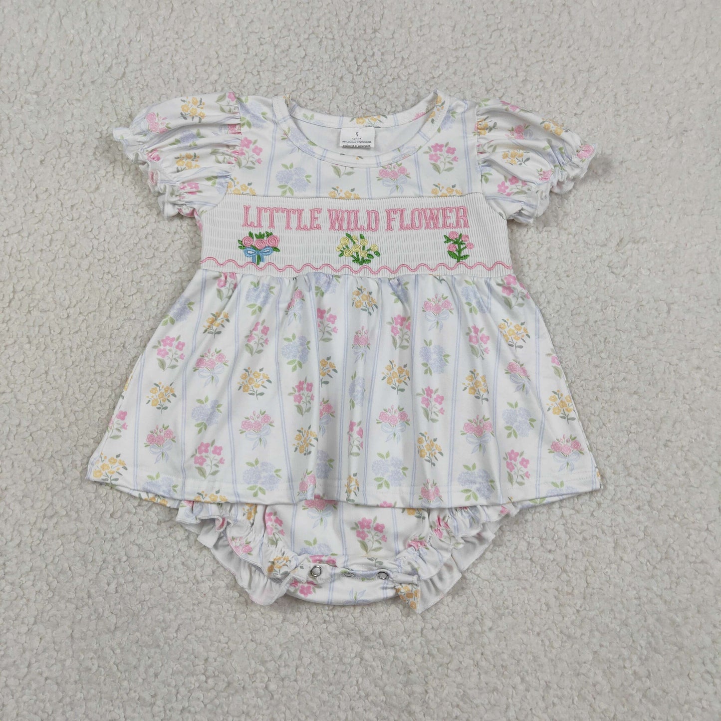 Smocked Little Wild Flower Baby Girls Tunic Ruffle Bummies Rompers