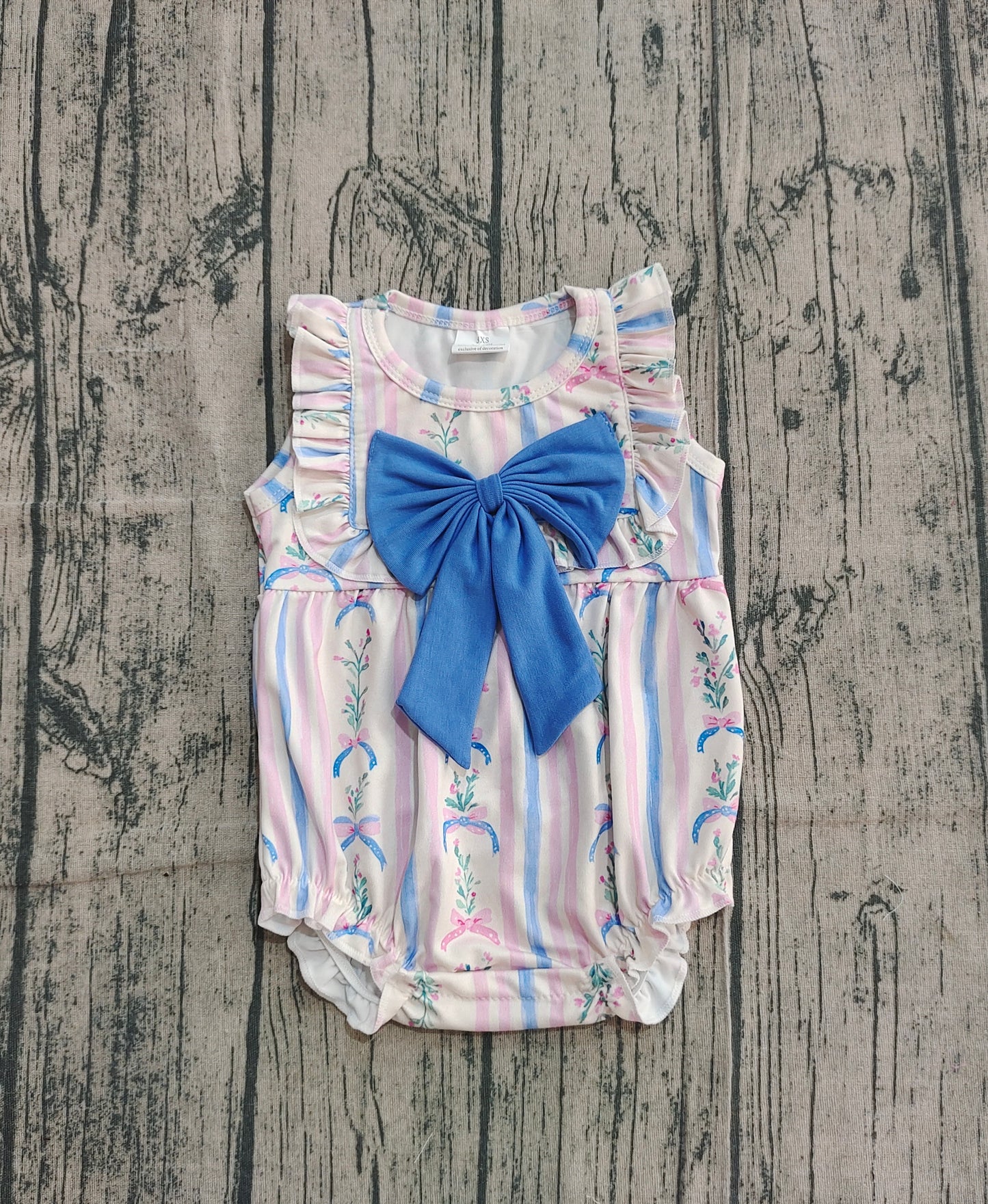 Baby Girls Pink Blue Flowers Bows Stripe Ruffle Rompers