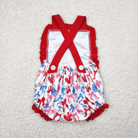 Baby Girls Red Strap American Honey Blue Bows 4th Of July Rompers