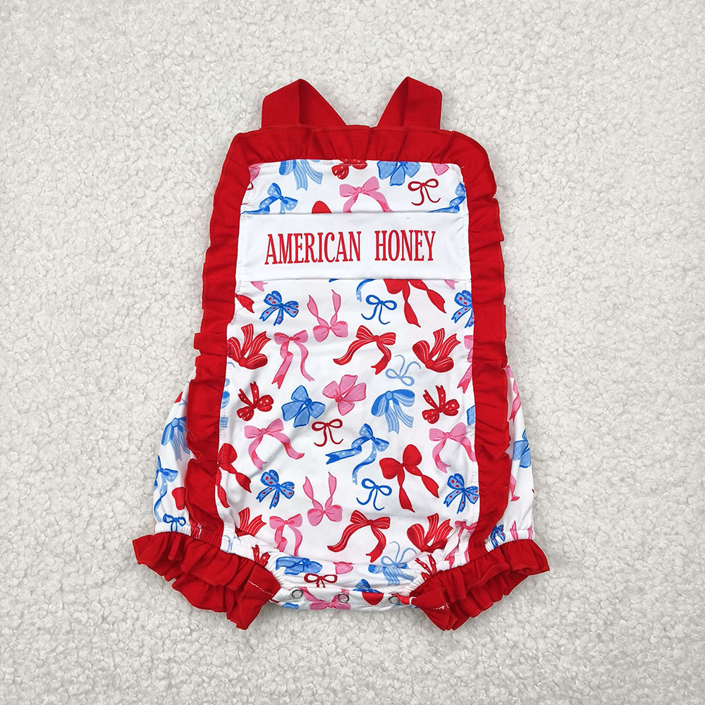 Sibling Baby Girls American Honey Bows 4th Of July Rompers Outfits