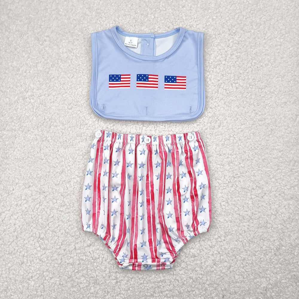 Baby Boys Sleeveless Flags Red Stripe Stars 4th Of July Rompers