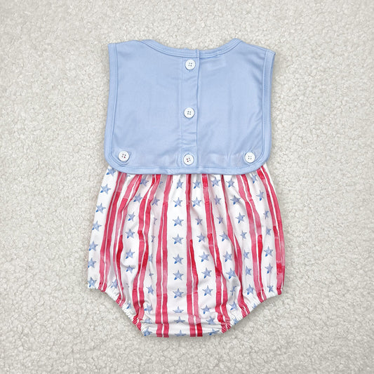 Baby Boys Sleeveless Flags Red Stripe Stars 4th Of July Rompers