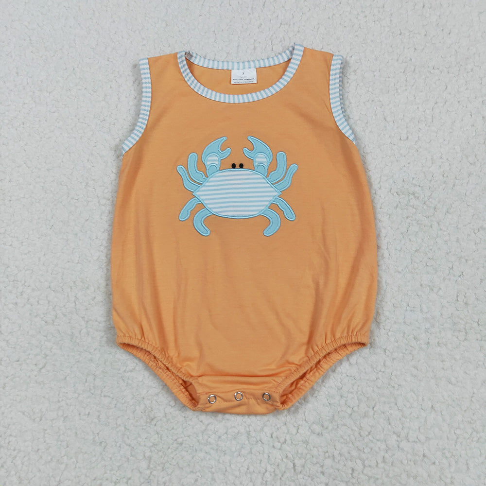 Embroidery Baby Boys Sleeveless Crab Rompers