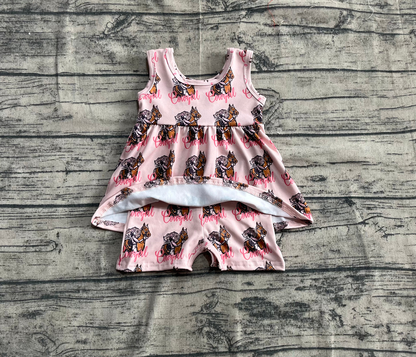 Baby Girls Pink Sleeveless Horses Rodeos Cowgirl Jumpsuits