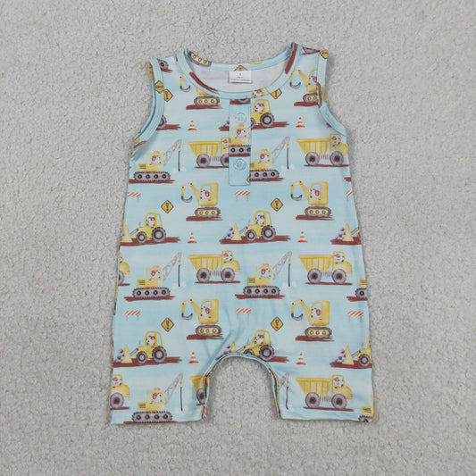 Baby Boys Sleeveless Excavators Button Rompers