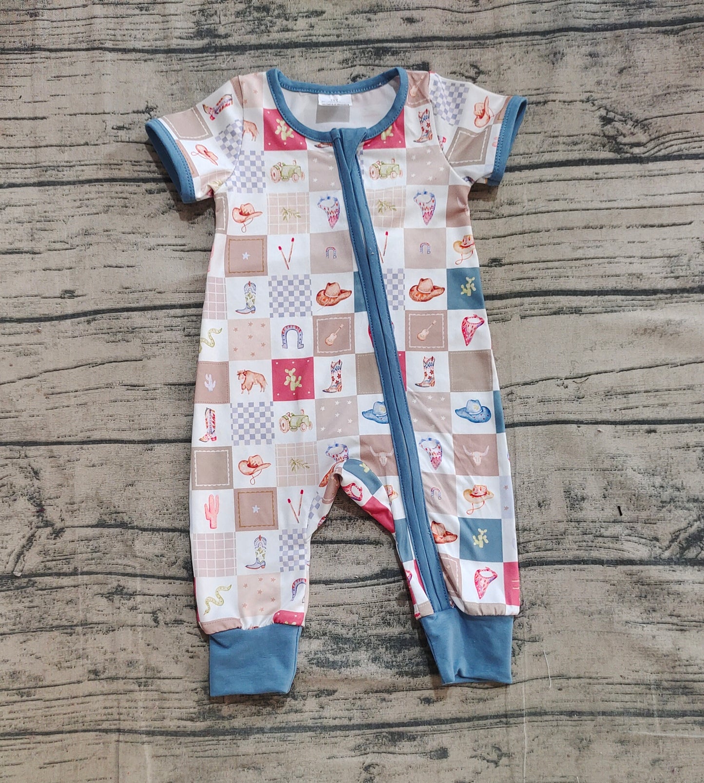 Baby Infant Boys Short Sleeves Boots Cactus Zipper Rompers