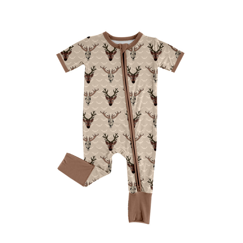 Baby Infant Boys Brown Short Sleeves Deer Zipper Pant Rompers Preorder