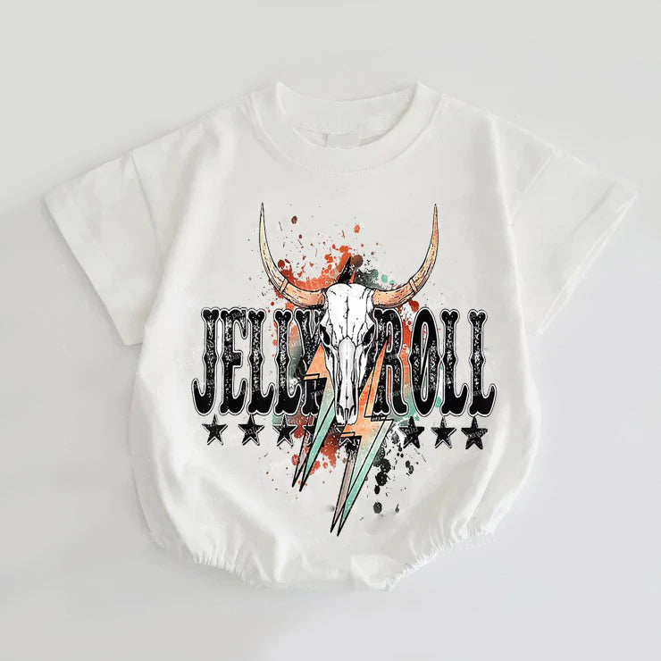 Baby Kids Short Sleeves Jelly Roll Bull Skull Rompers Preorder