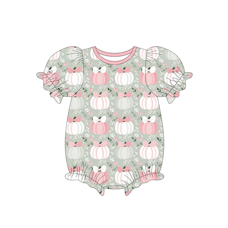 Baby Girls Short Sleeves Pink Bows Pumpkins Ruffle Rompers Preorder