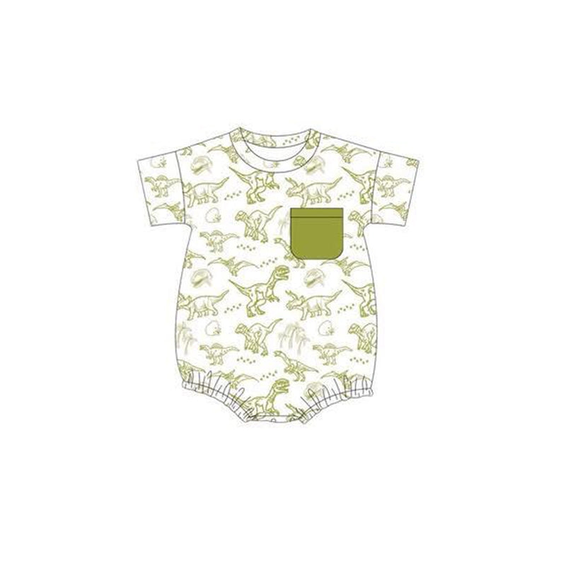 Baby Boys Short Sleeves Green Dinosaurs Pocket Bummies Rompers Preorder